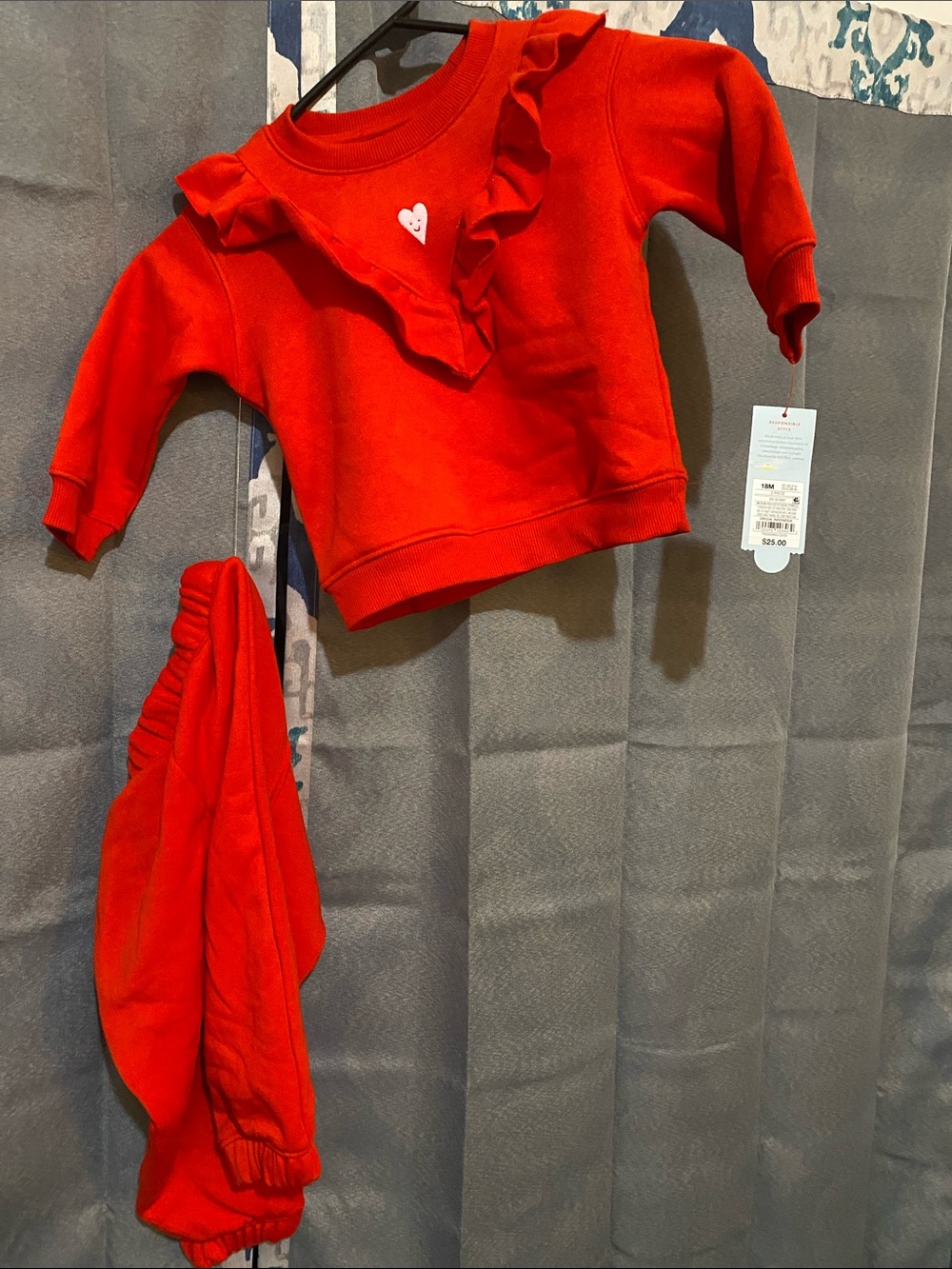 Cat & Jack Bright Red Ruffle Sweatshirt and Joggers Set